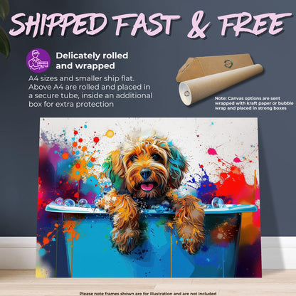 Pop Art Cockapoo Canvas / Poster Print. Colourful Watercolour Doodle Dog Bathtub Painting Splatter Paint Splash Art Groomers Wall Decor Gift - CanvasityCrafts - Free Shipping