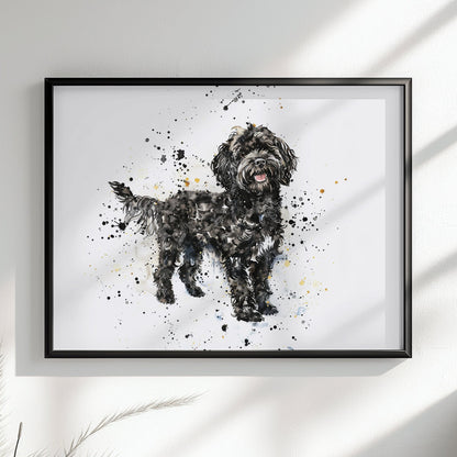 Black Cockapoo Canvas / Poster Print. Colourful Watercolour Happy Doodle Dog Painting Splatter Paint Splash Art, Cavapoo Wall Decor Gift - CanvasityCrafts - Free Shipping