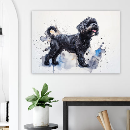 Black Cockapoo Canvas / Poster Print. Colourful Watercolour Happy Doodle Dog Painting Splatter Paint Splash Art, Cavapoo Wall Decor Gift - CanvasityCrafts - Free Shipping