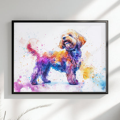 Cute Cockapoo Canvas / Poster Print. Colourful Watercolour Happy Doodle Dog Painting Splatter Paint Splash Art Cream Cavapoo Wall Decor Gift - CanvasityCrafts - Free Shipping