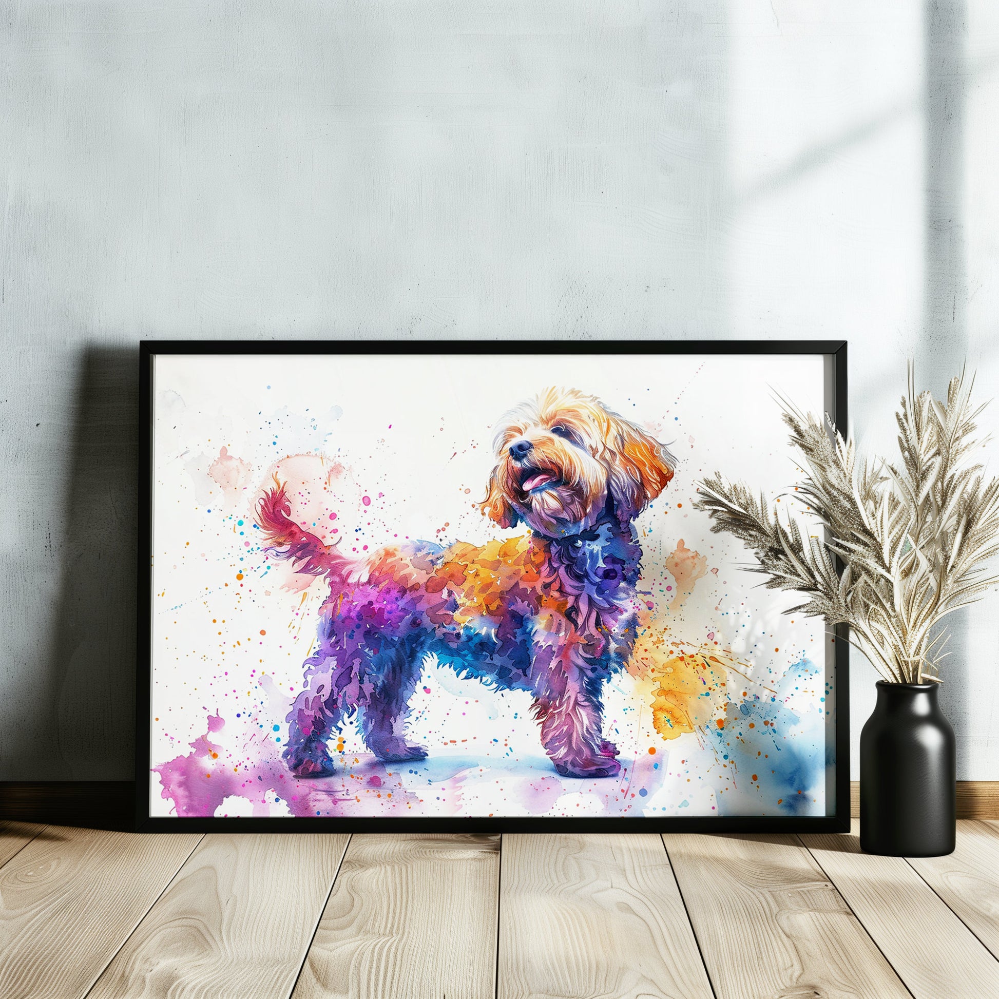 Cute Cockapoo Canvas / Poster Print. Colourful Watercolour Happy Doodle Dog Painting Splatter Paint Splash Art Cream Cavapoo Wall Decor Gift - CanvasityCrafts - Free Shipping