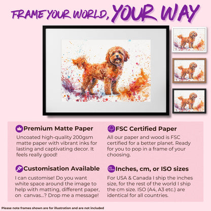 Cute Cockapoo Canvas / Poster Print. Colourful Watercolour Happy Doodle Dog Painting Splatter Paint Splash Art Cream Cavapoo Wall Decor Gift - CanvasityCrafts - Free Shipping