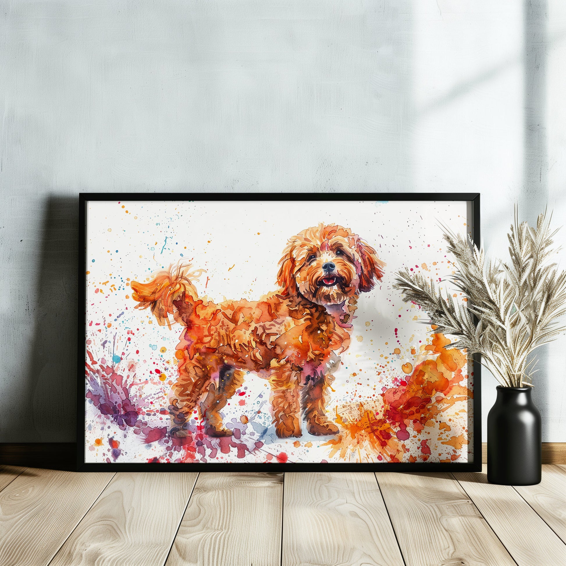 Cute Cockapoo Canvas / Poster Print. Colourful Watercolour Happy Doodle Dog Painting Splatter Paint Splash Art Cream Cavapoo Wall Decor Gift - CanvasityCrafts - Free Shipping