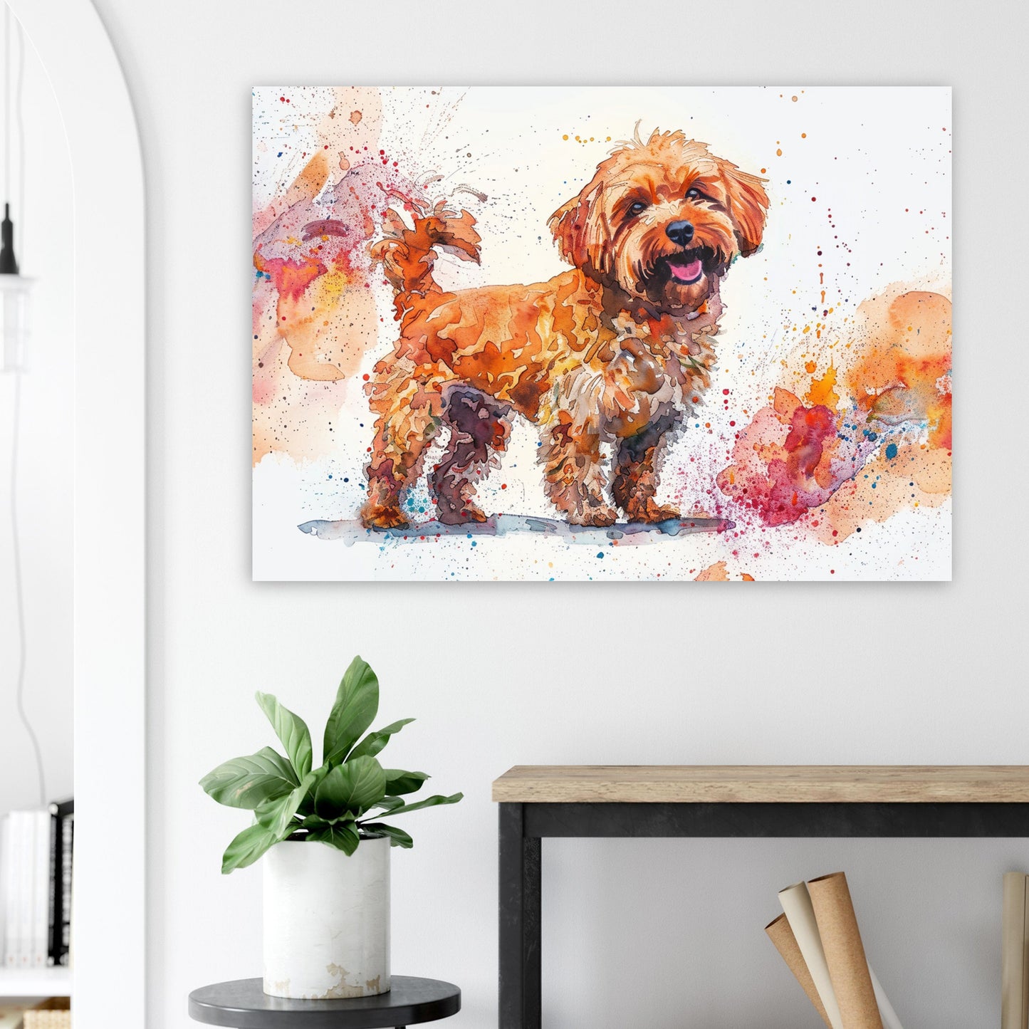 Cute Cockapoo Canvas / Poster Print. Colourful Watercolour Happy Doodle Dog Painting Splatter Paint Splash Art Cream Cavapoo Wall Decor Gift - CanvasityCrafts - Free Shipping