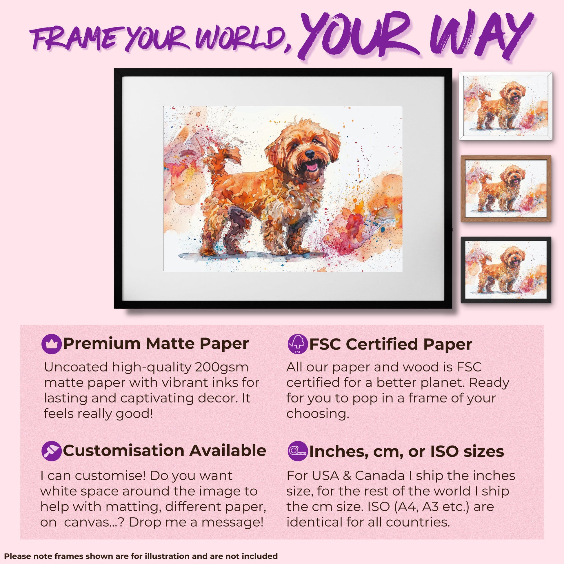 Cute Cockapoo Canvas / Poster Print. Colourful Watercolour Happy Doodle Dog Painting Splatter Paint Splash Art Cream Cavapoo Wall Decor Gift - CanvasityCrafts - Free Shipping