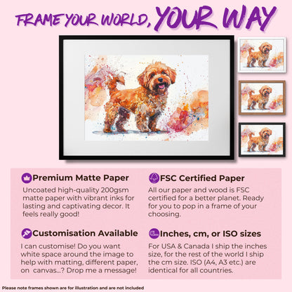 Cute Cockapoo Canvas / Poster Print. Colourful Watercolour Happy Doodle Dog Painting Splatter Paint Splash Art Cream Cavapoo Wall Decor Gift - CanvasityCrafts - Free Shipping