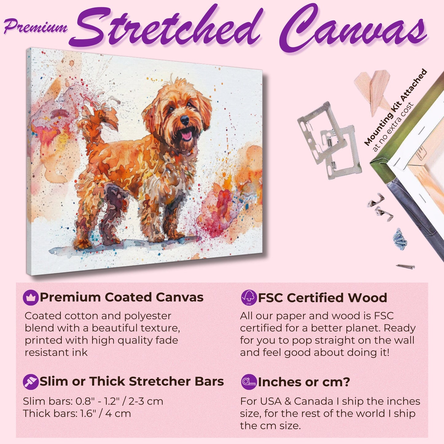 Cute Cockapoo Canvas / Poster Print. Colourful Watercolour Happy Doodle Dog Painting Splatter Paint Splash Art Cream Cavapoo Wall Decor Gift - CanvasityCrafts - Free Shipping