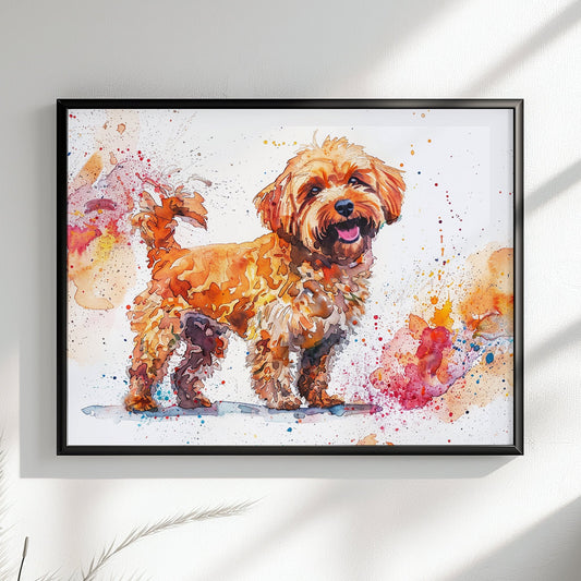 Cute Cockapoo Canvas / Poster Print. Colourful Watercolour Happy Doodle Dog Painting Splatter Paint Splash Art Cream Cavapoo Wall Decor Gift - CanvasityCrafts - Free Shipping