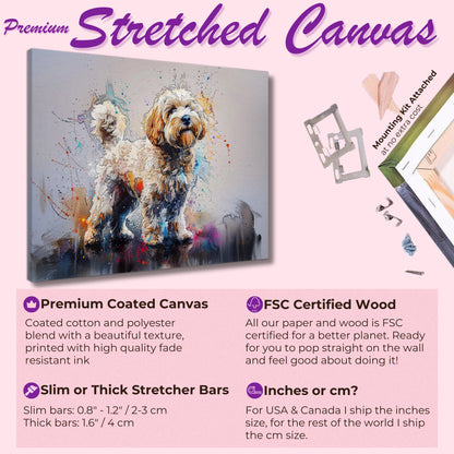 White Cockapoo Canvas / Poster Print. Colorful Watercolour Happy Doodle Dog Painting Splatter Paint Splash Art Cream Cavapoo Wall Decor Gift - CanvasityCrafts - Free Shipping