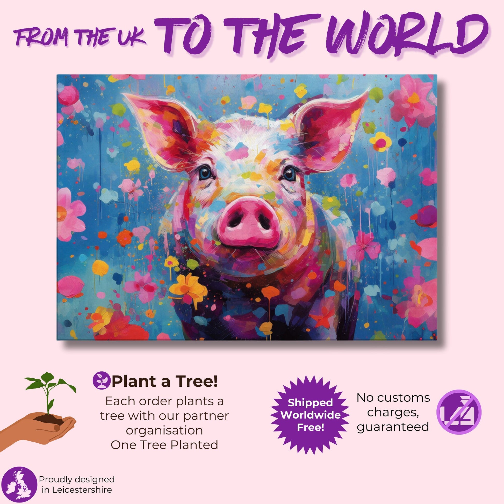 Colorful Pig Canvas Gallery Wrapped Wall Art - Square / Landscape Print Picture for Farmers, Farm Home Office, Living Room Decor, Dad, Mom - CanvasityCrafts - Free Shipping