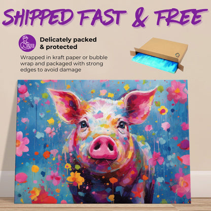 Colorful Pig Canvas Gallery Wrapped Wall Art - Square / Landscape Print Picture for Farmers, Farm Home Office, Living Room Decor, Dad, Mom - CanvasityCrafts - Free Shipping