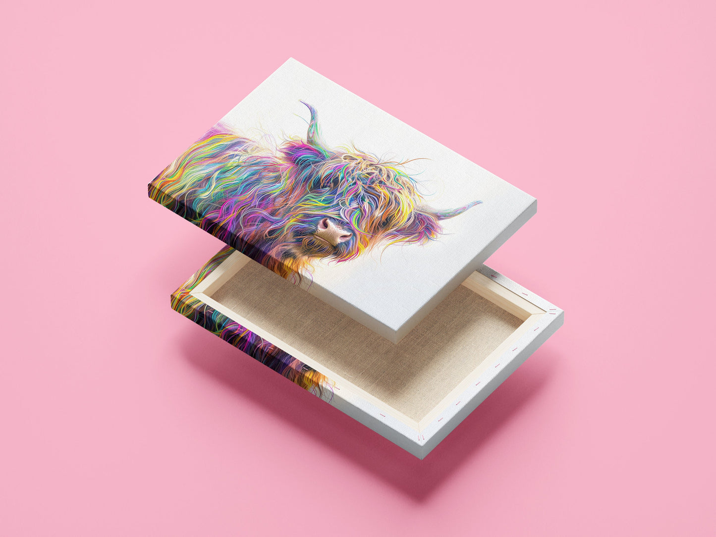 Highland Cow Canvas / Poster Print. Colorful Shaggy Scottish Cow Painting, Neon Colourful Multicolour Rainbow Art, Abstract Wall Decor Gift - CanvasityCrafts - Free Shipping