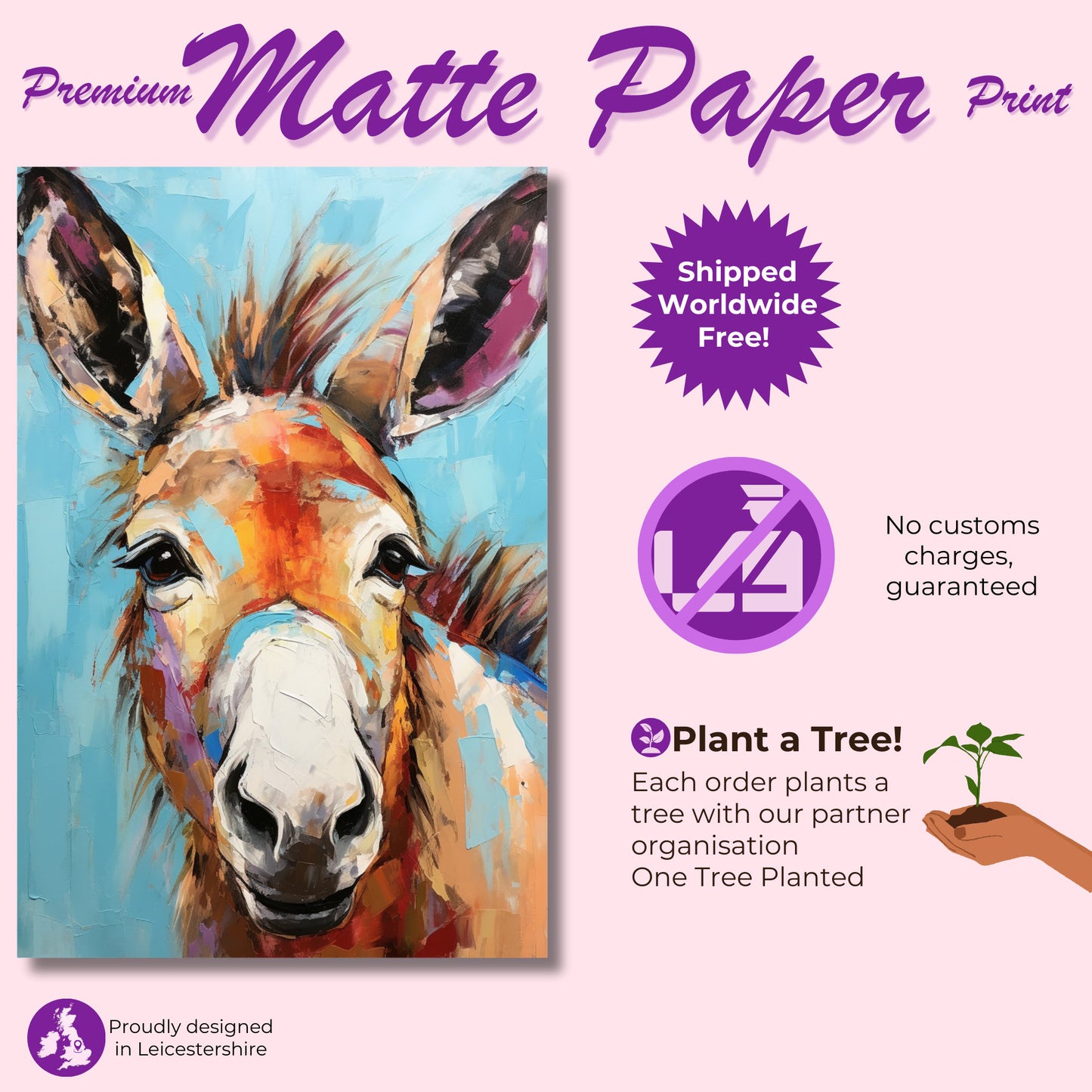 Happy Donkey Beautiful Premium Print - Unframed Pallet Knife Style Poster - Wildlife Animal Wall Art, Farm Animal, Farmer Gift - CanvasityCrafts - Free Shipping