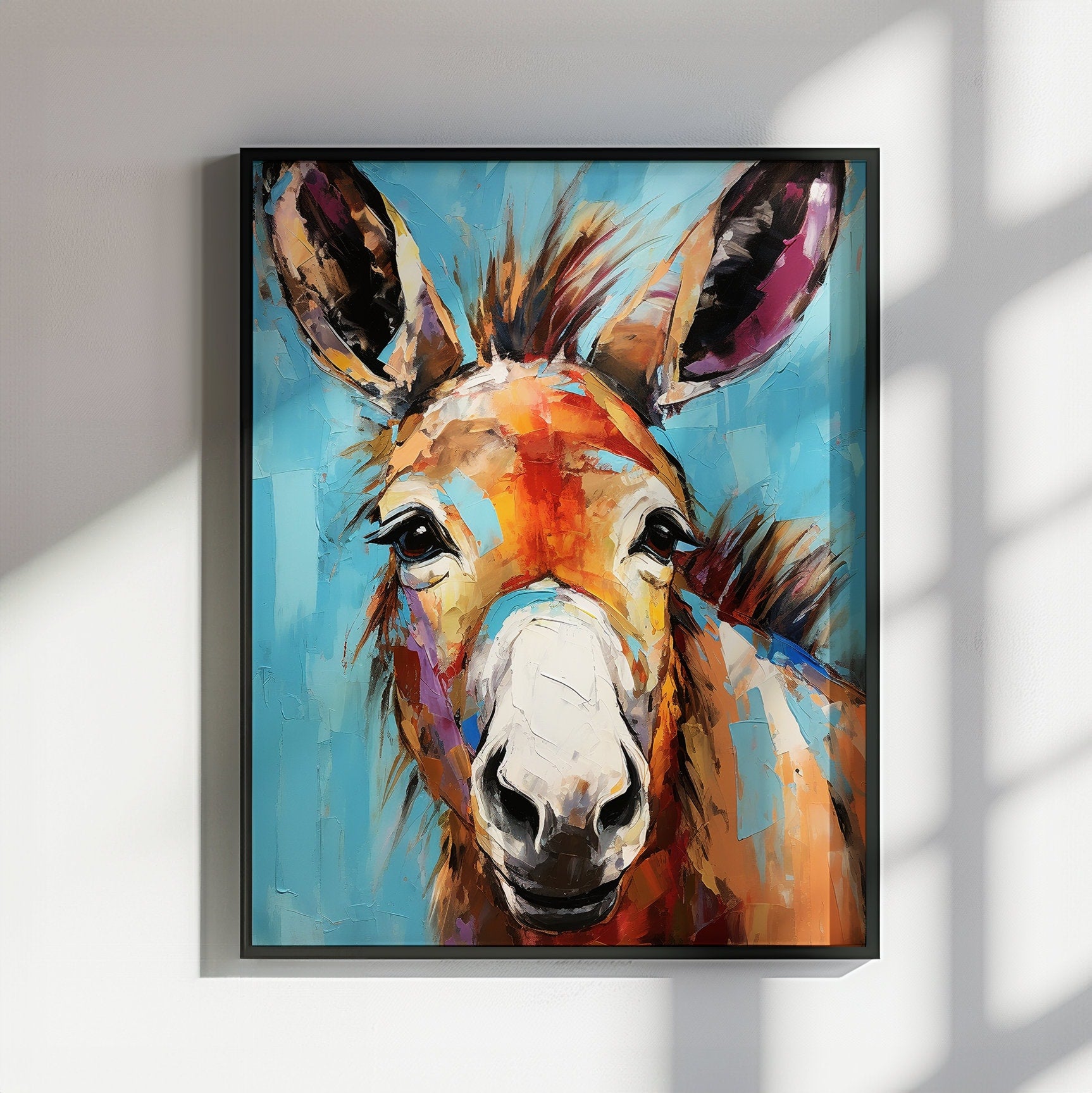 Happy Donkey Beautiful Premium Print - Unframed Pallet Knife Style Poster - Wildlife Animal Wall Art, Farm Animal, Farmer Gift - CanvasityCrafts - Free Shipping