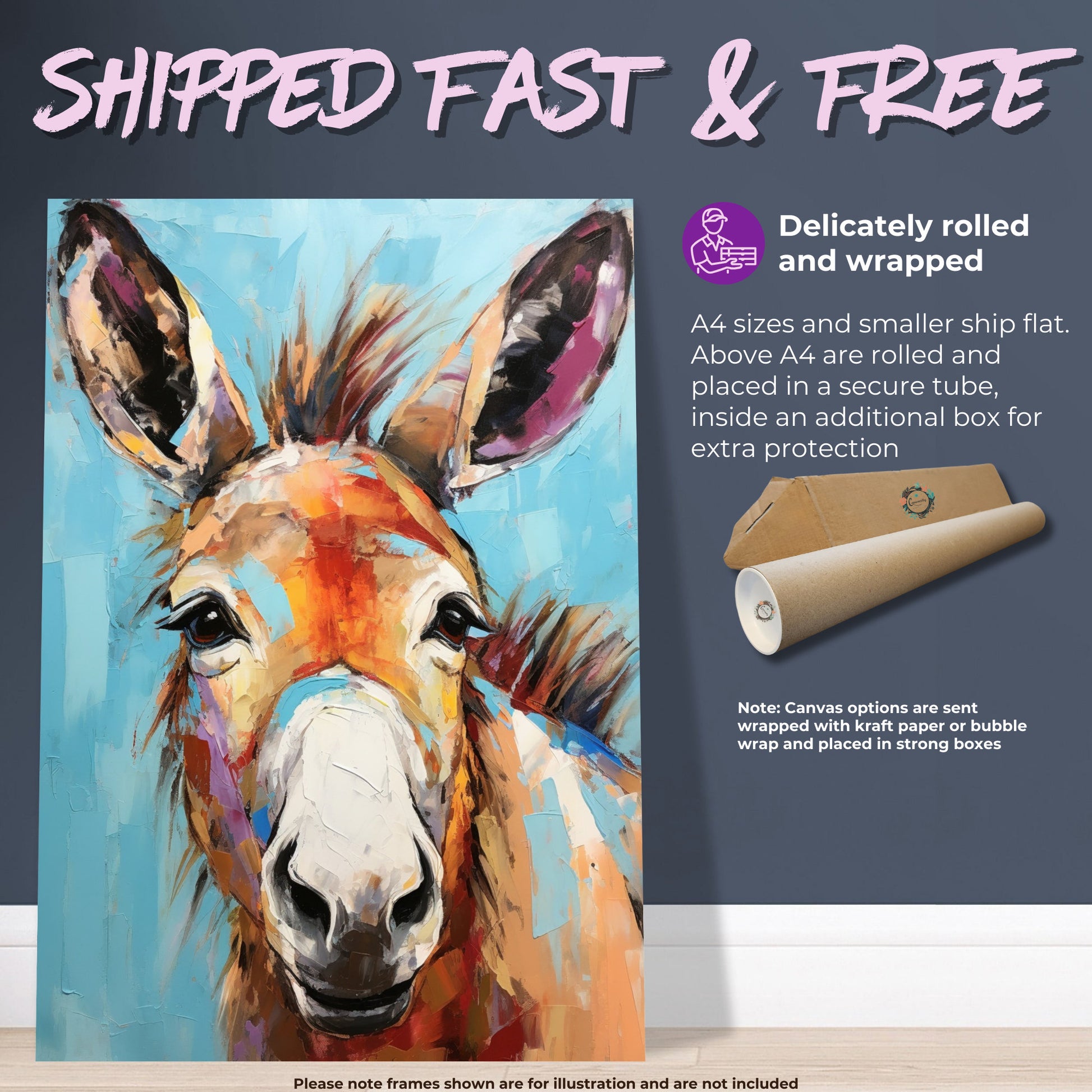 Happy Donkey Beautiful Premium Print - Unframed Pallet Knife Style Poster - Wildlife Animal Wall Art, Farm Animal, Farmer Gift - CanvasityCrafts - Free Shipping