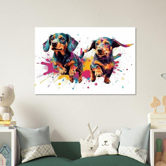 Cute Dachshund Puppies Watercolor Poster Print | Colorful Wall Art Gift for Dog Lovers, Doxie Mom or Dad. Puppy love! - CanvasityCrafts - Free Shipping