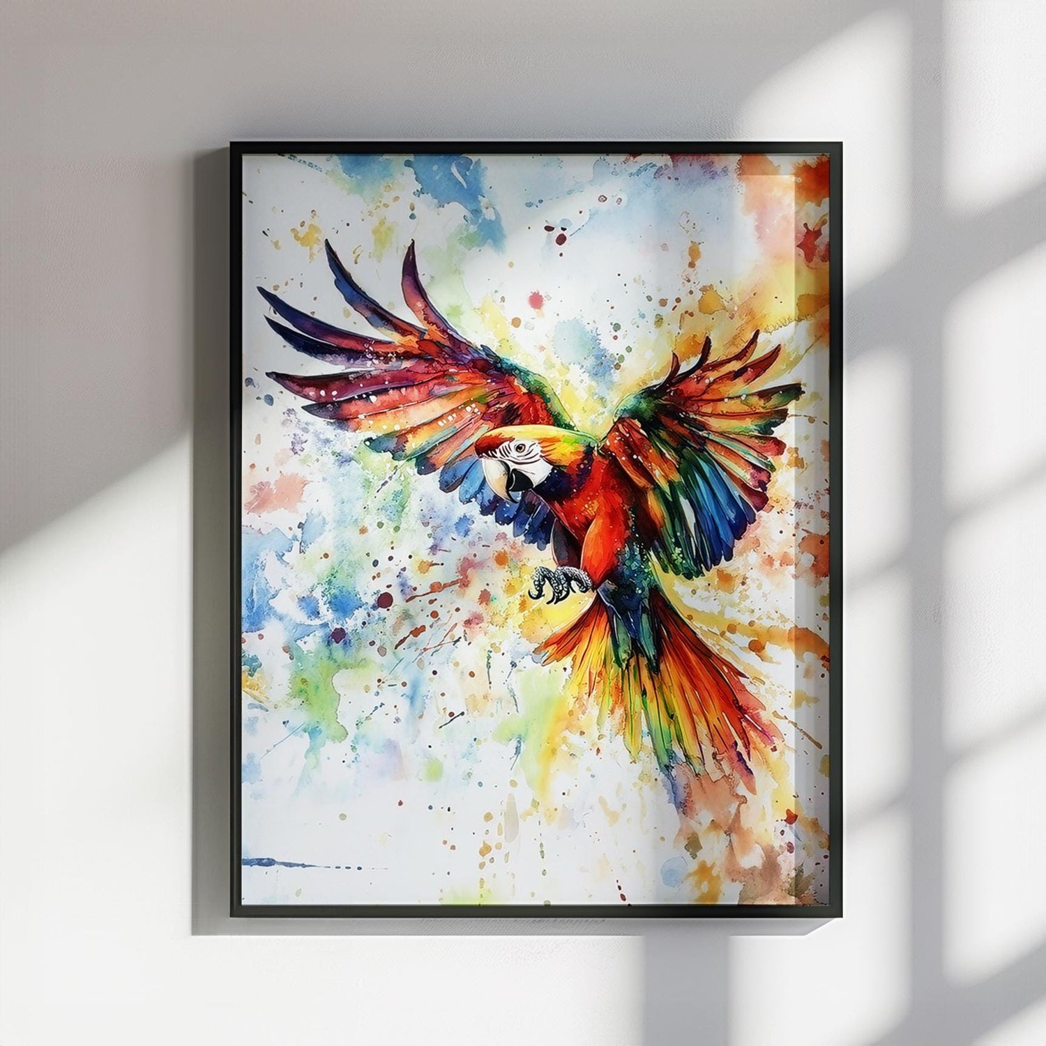 Happy Watercolor Parrot Poster Print - Beautiful Tropical Decor, Colourful Animal Wall Art Painting Gift, Rainbow Watercolour Pop Art - CanvasityCrafts - Free Shipping
