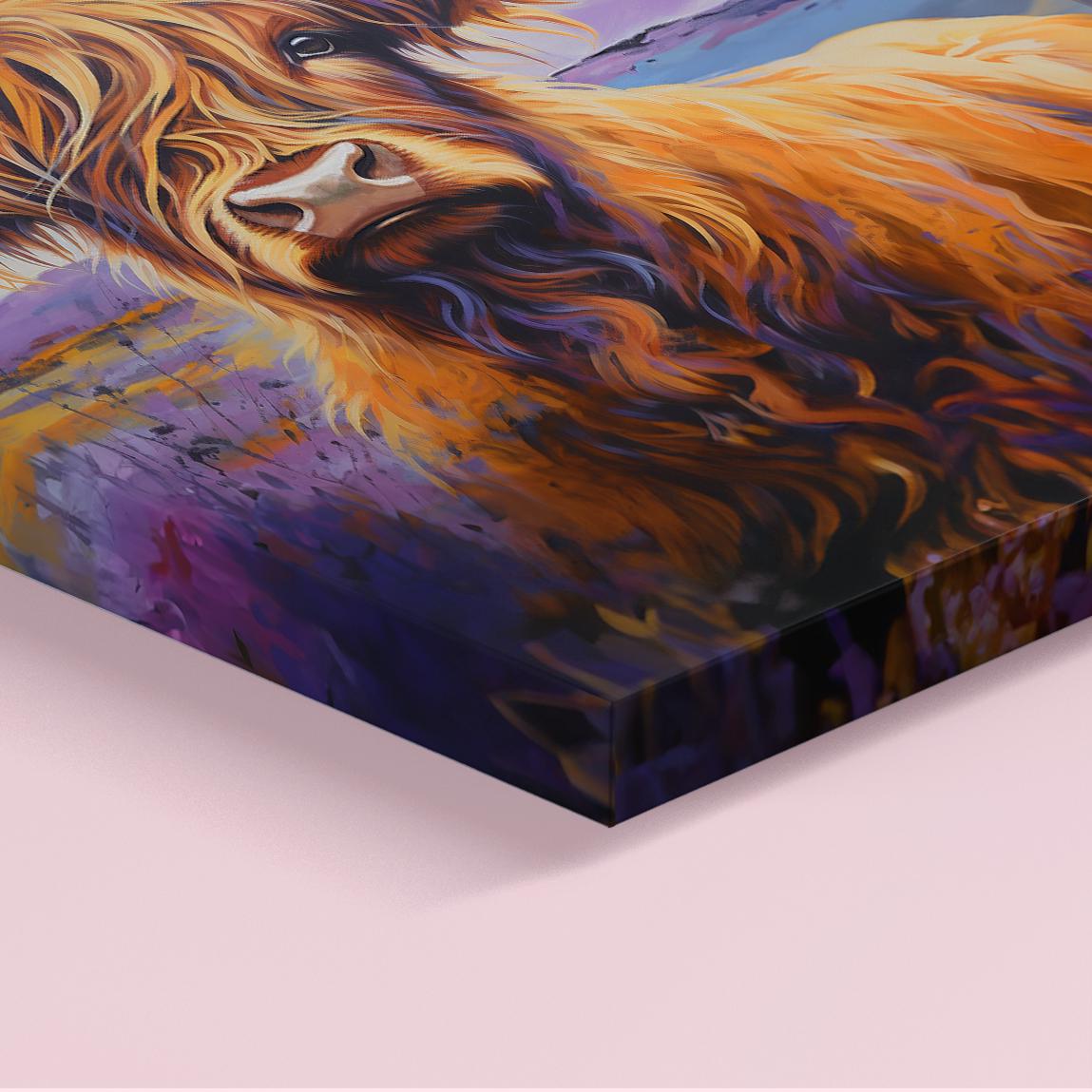 Highland Cow Canvas / Unframed Poster Print. Lavender Oil Painting Wall Decor Gift for Farmers Abstract Scottish Shaggy Cow Farm Art Picture - CanvasityCrafts - Free Shipping