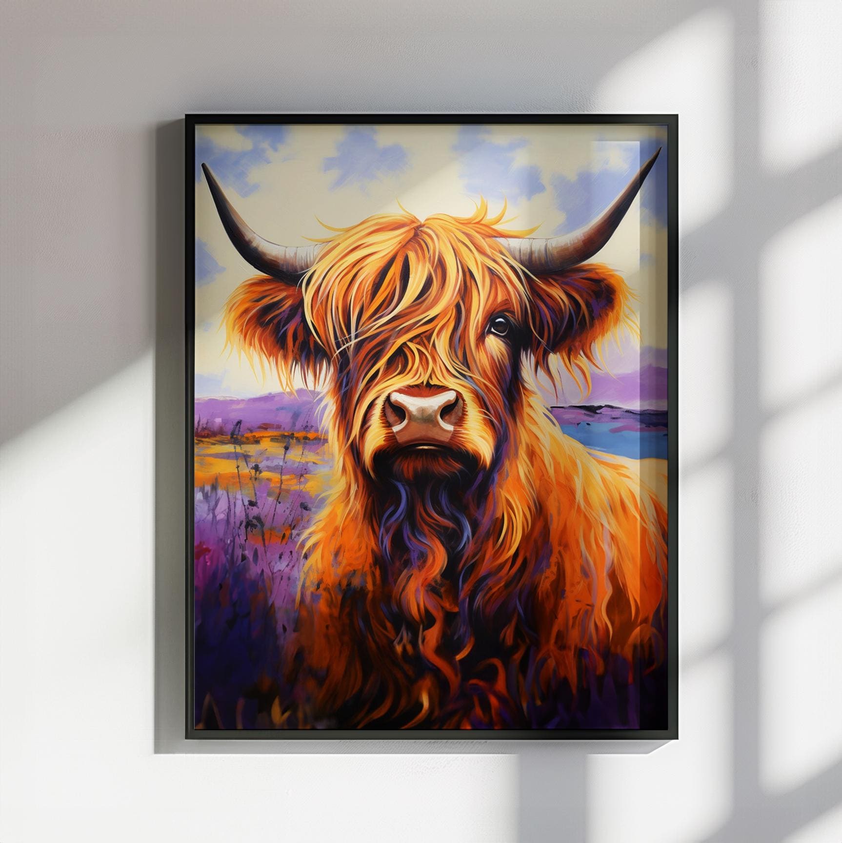 Highland Cow Canvas / Unframed Poster Print. Lavender Oil Painting Wall Decor Gift for Farmers Abstract Scottish Shaggy Cow Farm Art Picture - CanvasityCrafts - Free Shipping