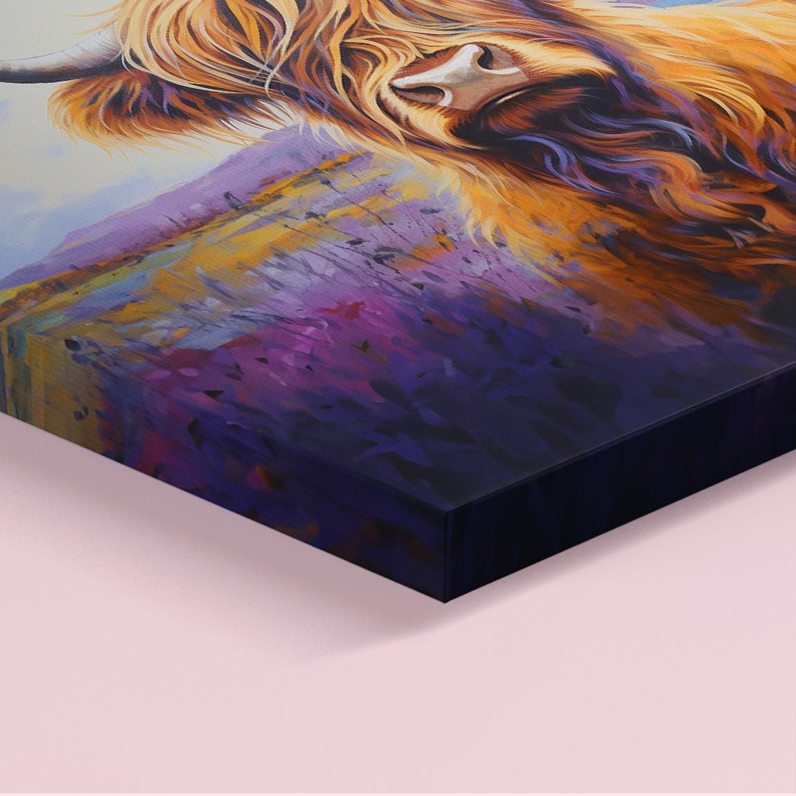 Highland Cow Canvas / Unframed Poster Print. Lavender Oil Painting Wall Decor Gift for Farmers Abstract Scottish Shaggy Cow Farm Art Picture - CanvasityCrafts - Free Shipping