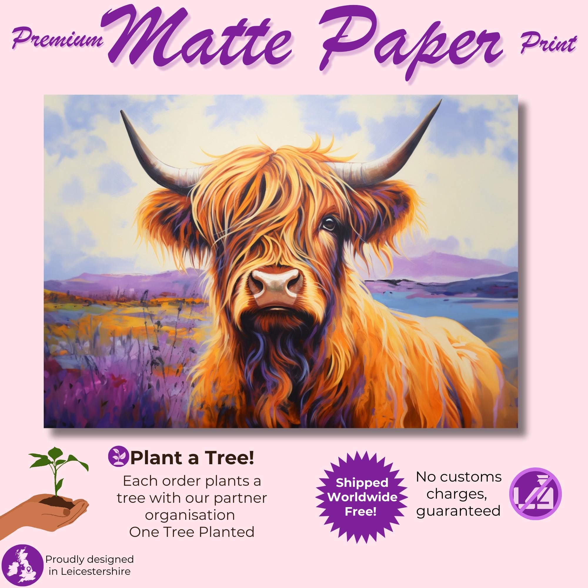 Highland Cow Canvas / Unframed Poster Print. Lavender Oil Painting Wall Decor Gift for Farmers Abstract Scottish Shaggy Cow Farm Art Picture - CanvasityCrafts - Free Shipping