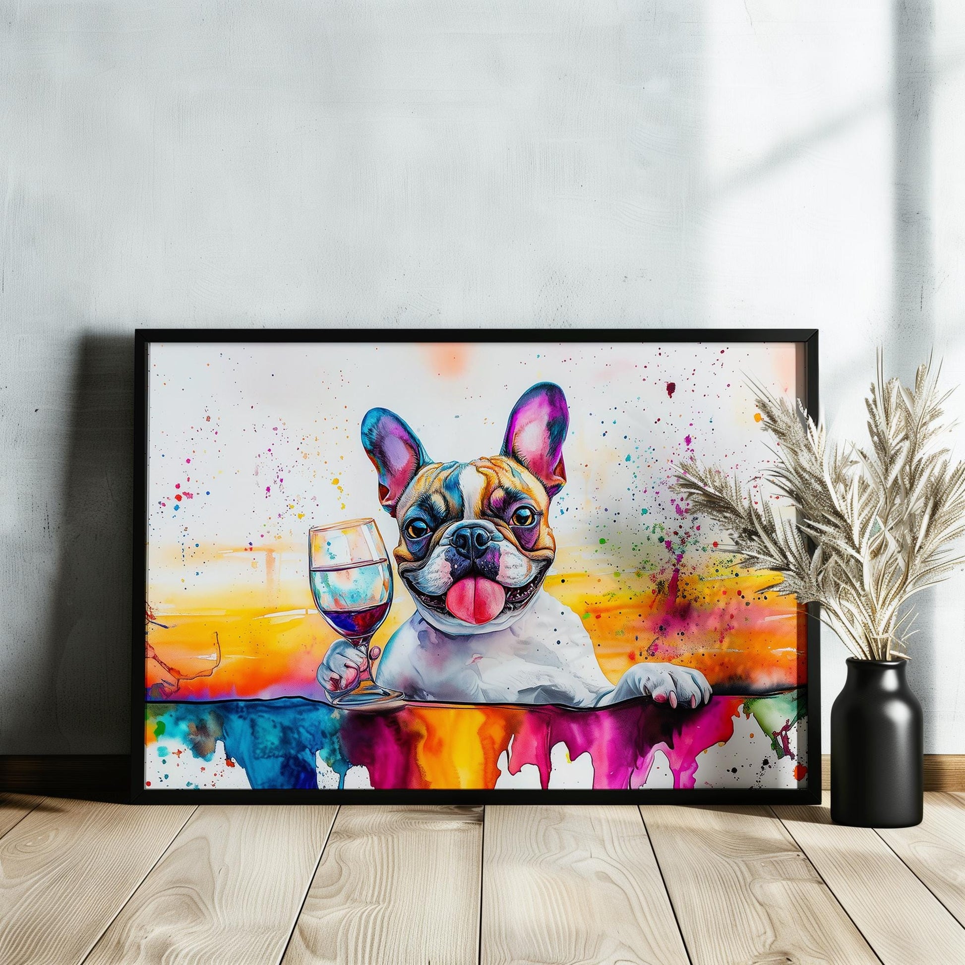 Vibrant French Bulldog Portrait Canvas Print, Wall Art Canvas, Home De Vibrant French Bulldog Portrait Canvas Print, Wall Art Canvas, Home De