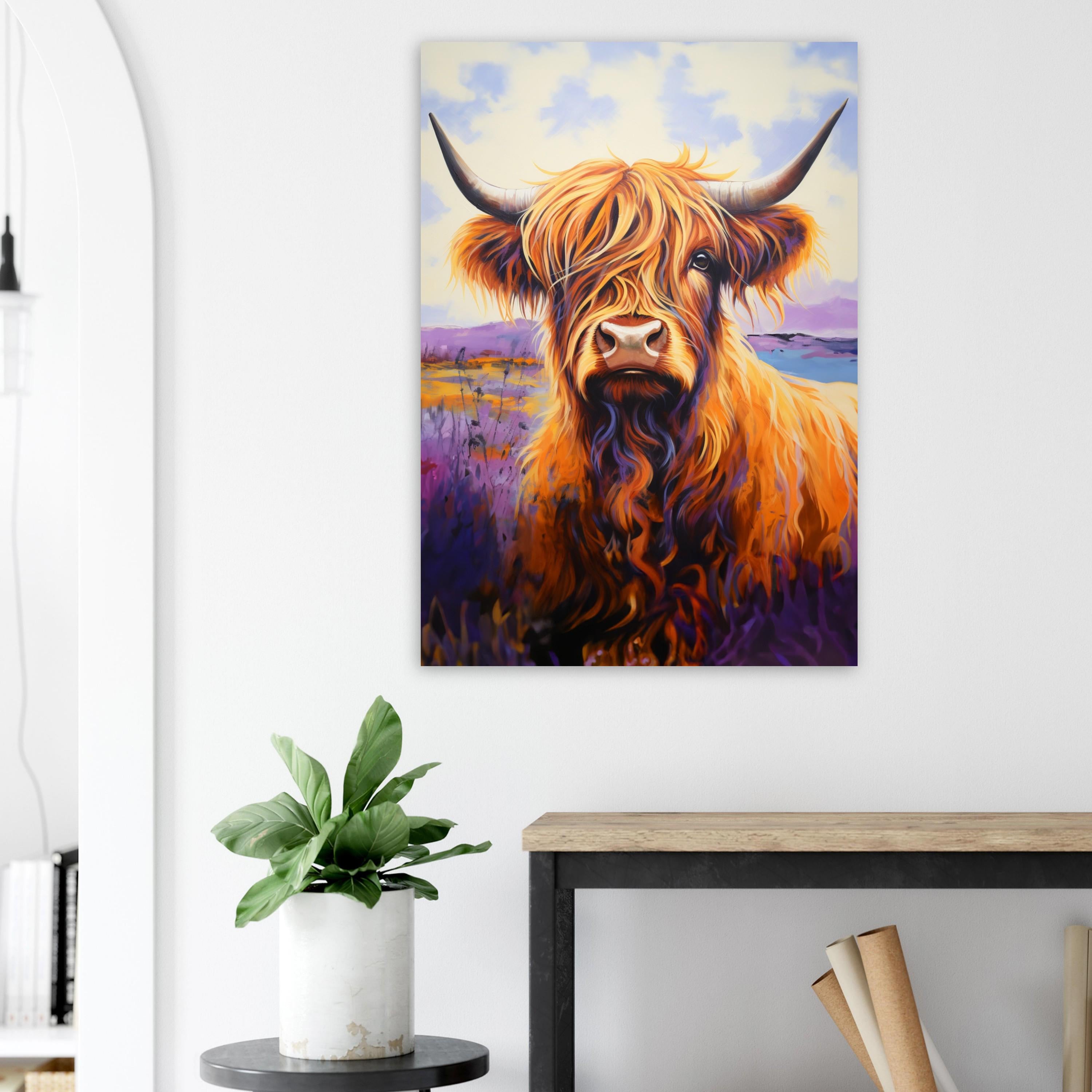 Highland Cow Canvas / Unframed Poster Print. Lavender Oil Painting Wall Decor Gift for Farmers Abstract Scottish Shaggy Cow Farm Art Picture - CanvasityCrafts - Free Shipping