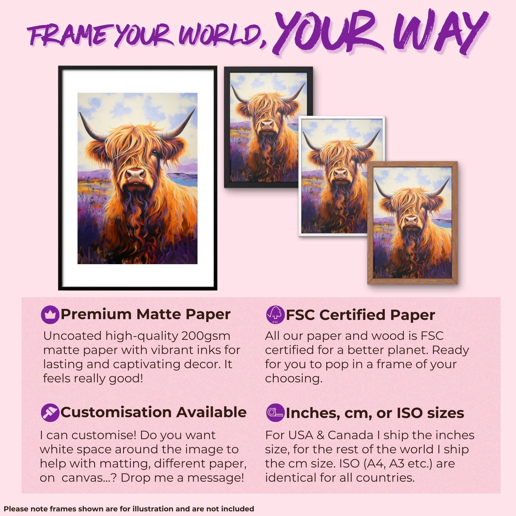 Highland Cow Canvas / Unframed Poster Print. Lavender Oil Painting Wall Decor Gift for Farmers Abstract Scottish Shaggy Cow Farm Art Picture - CanvasityCrafts - Free Shipping