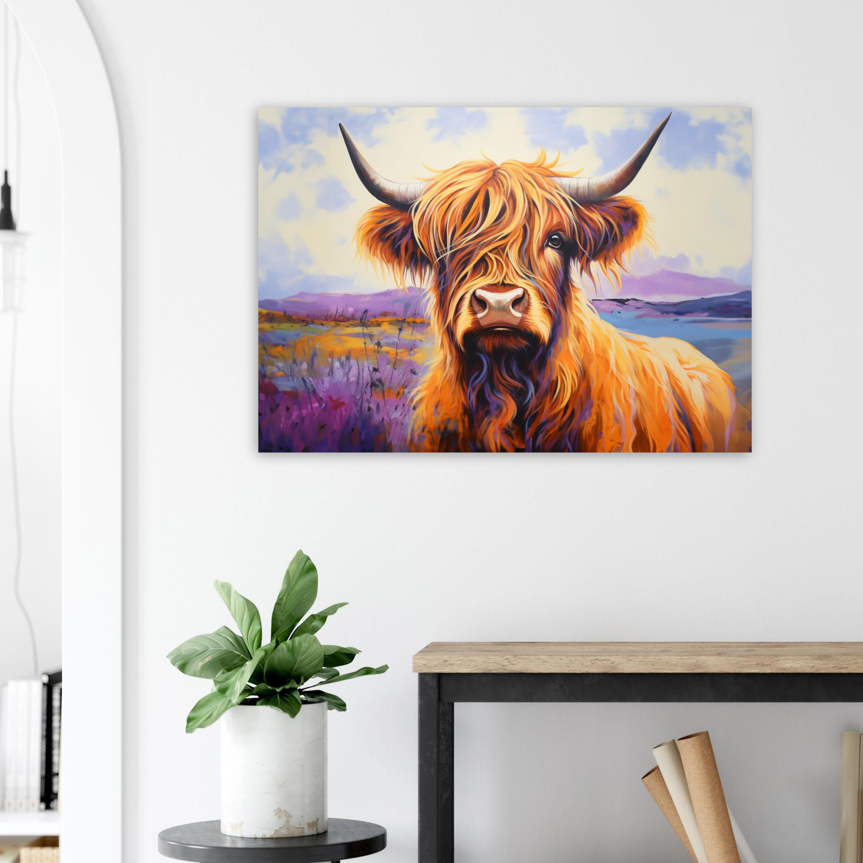 Highland Cow Canvas / Unframed Poster Print. Lavender Oil Painting Wall Decor Gift for Farmers Abstract Scottish Shaggy Cow Farm Art Picture - CanvasityCrafts - Free Shipping
