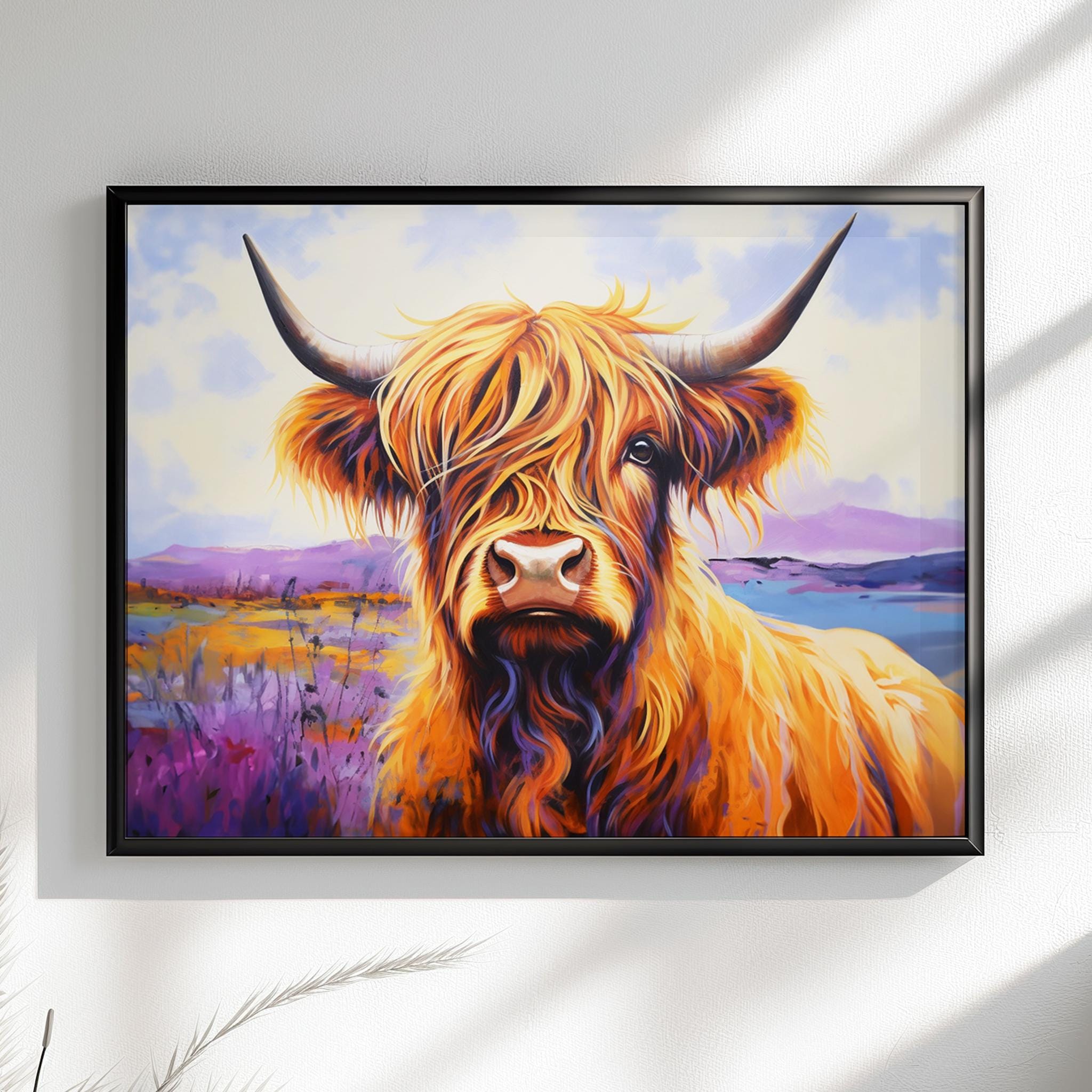 Highland Cow Canvas / Unframed Poster Print. Lavender Oil Painting Wall Decor Gift for Farmers Abstract Scottish Shaggy Cow Farm Art Picture - CanvasityCrafts - Free Shipping