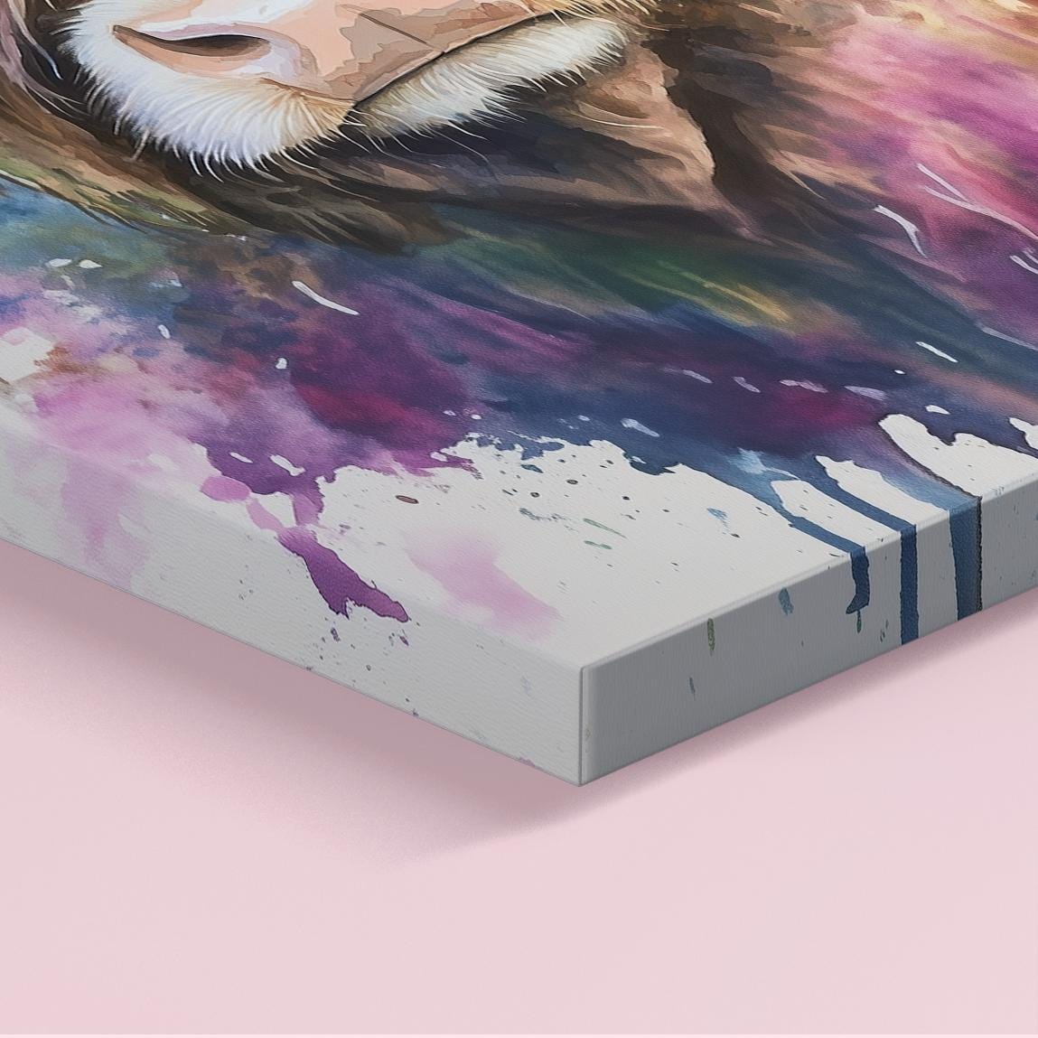 Highland Cow Wearing Glasses Canvas / Poster Print. Watercolour Paint Splash Wall Decor Gift Scottish Shaggy Cow Painting Farm Animal Farmer - CanvasityCrafts - Free Shipping