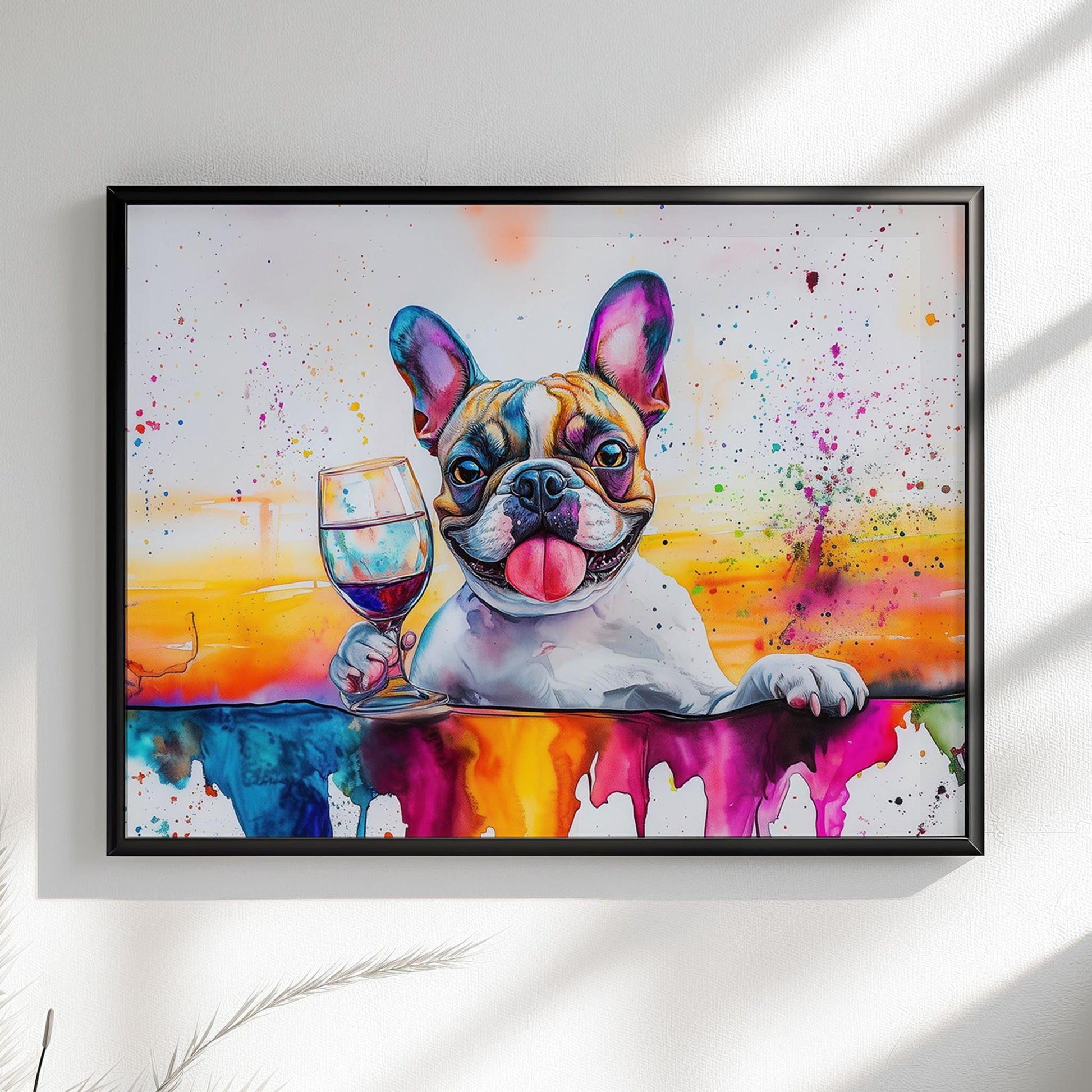 French Bulldog with Wine Canvas Poster Colourful