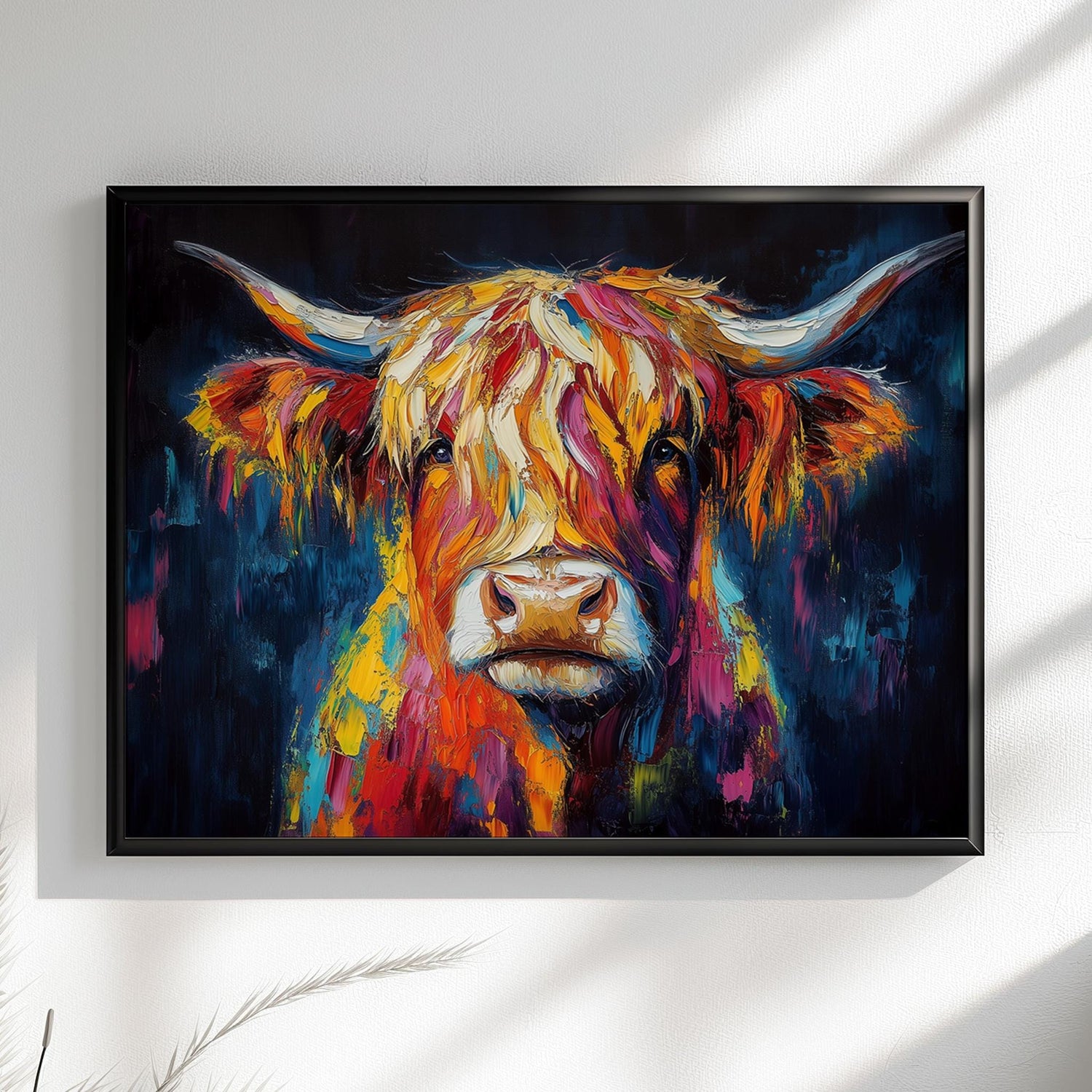 Highland Cow Canvas / Poster Print. Paint Splash Oil Painting Wall Decor Gifts Colourful Scottish Shaggy Cow Painting Farm Animal Farmer - CanvasityCrafts - Free Shipping