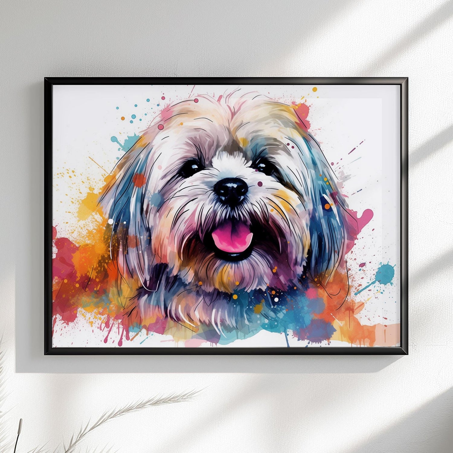 Lhasa Apso Dog Canvas / Poster Print. Colourful Watercolour Puppy Wall Decor Gifts, Tibetan Bearded Lion Mom Paint Splash Painting - CanvasityCrafts - Free Shipping