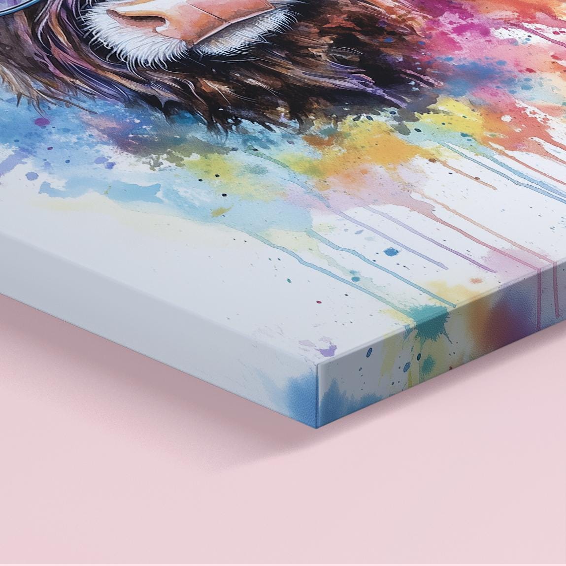 Highland Cow Wearing Glasses Canvas / Poster Print. Watercolour Paint Splash Wall Decor Gift Scottish Shaggy Cow Painting Farm Animal Farmer - CanvasityCrafts - Free Shipping