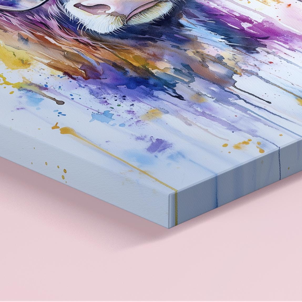 Highland Cow Wearing Glasses Canvas / Poster Print. Watercolour Paint Splash Wall Decor Gift Scottish Shaggy Cow Painting Farm Animal Farmer - CanvasityCrafts - Free Shipping