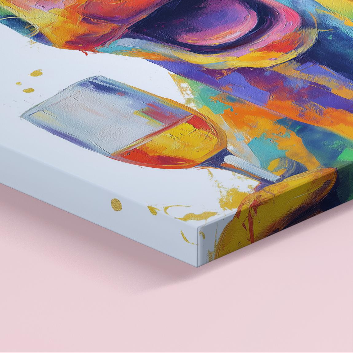 Funny Cow with Wine Canvas Or Poster. Happy Painting Print Animal in Glasses Decor Large Kitchen Wall Picture Rainbow Abstract Paint Splash - CanvasityCrafts - Free Shipping