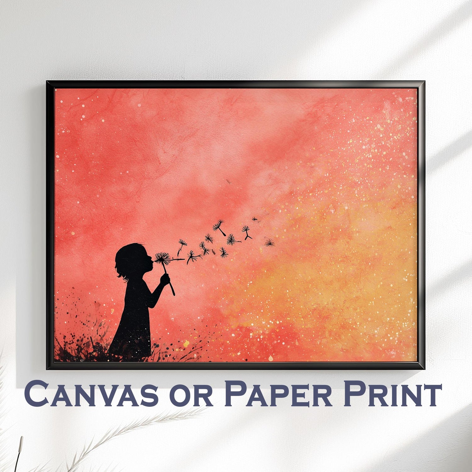 Girl Blowing Dandelion Seeds Canvas Or Unframed Print. Magical Childhood Memories Watercolor Painting Peach Gold Wall Art, Nursery Picture - CanvasityCrafts - Free Shipping