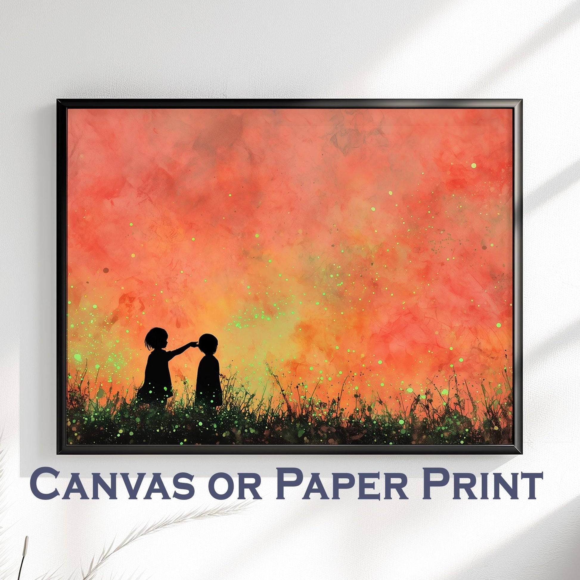 Glowing Fireflies Canvas / Unframed Print. Magical Childhood Keepsake Memories Watercolor Painting Peach Gold Wall Art Fire Flies Picture - CanvasityCrafts - Free Shipping