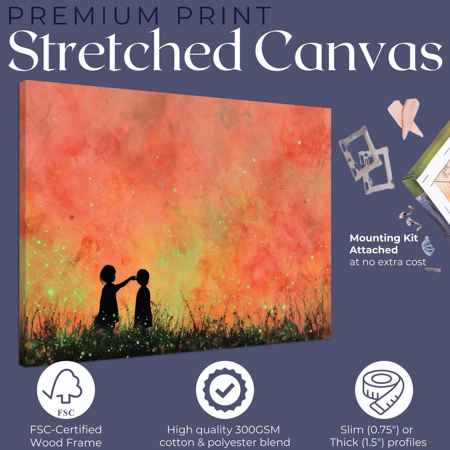 Glowing Fireflies Canvas / Unframed Print. Magical Childhood Keepsake Memories Watercolor Painting Peach Gold Wall Art Fire Flies Picture - CanvasityCrafts - Free Shipping