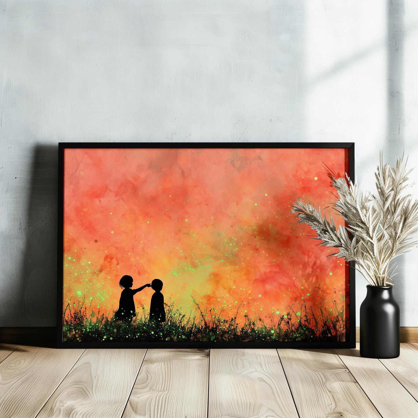 Glowing Fireflies Canvas / Unframed Print. Magical Childhood Keepsake Memories Watercolor Painting Peach Gold Wall Art Fire Flies Picture - CanvasityCrafts - Free Shipping