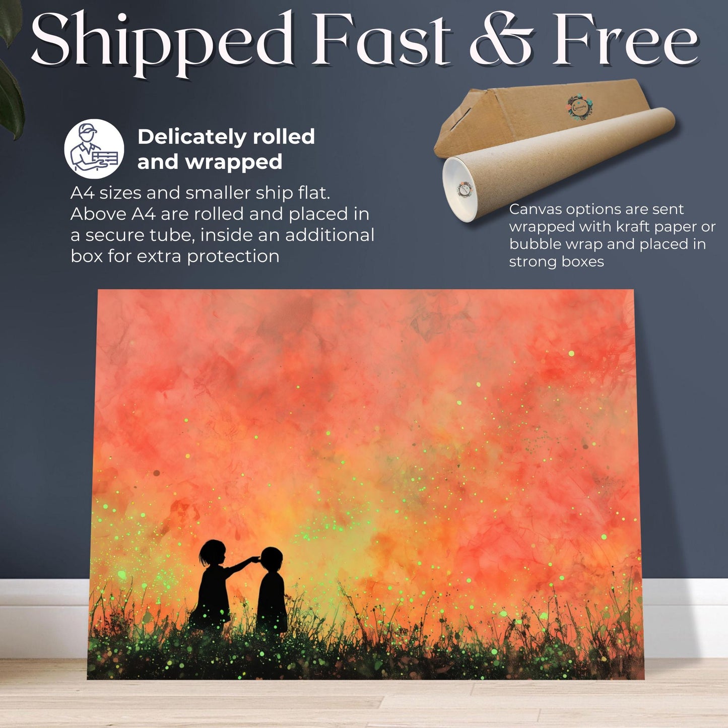 Glowing Fireflies Canvas / Unframed Print. Magical Childhood Keepsake Memories Watercolor Painting Peach Gold Wall Art Fire Flies Picture - CanvasityCrafts - Free Shipping