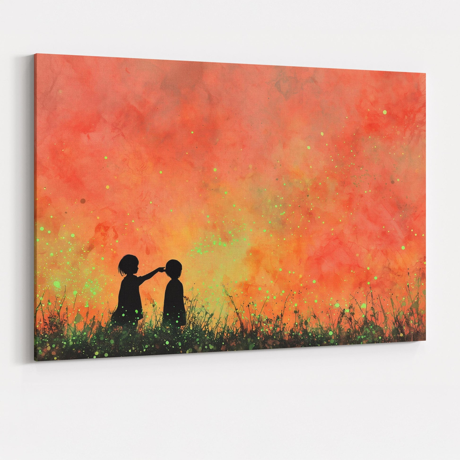 Glowing Fireflies Canvas / Unframed Print. Magical Childhood Keepsake Memories Watercolor Painting Peach Gold Wall Art Fire Flies Picture - CanvasityCrafts - Free Shipping