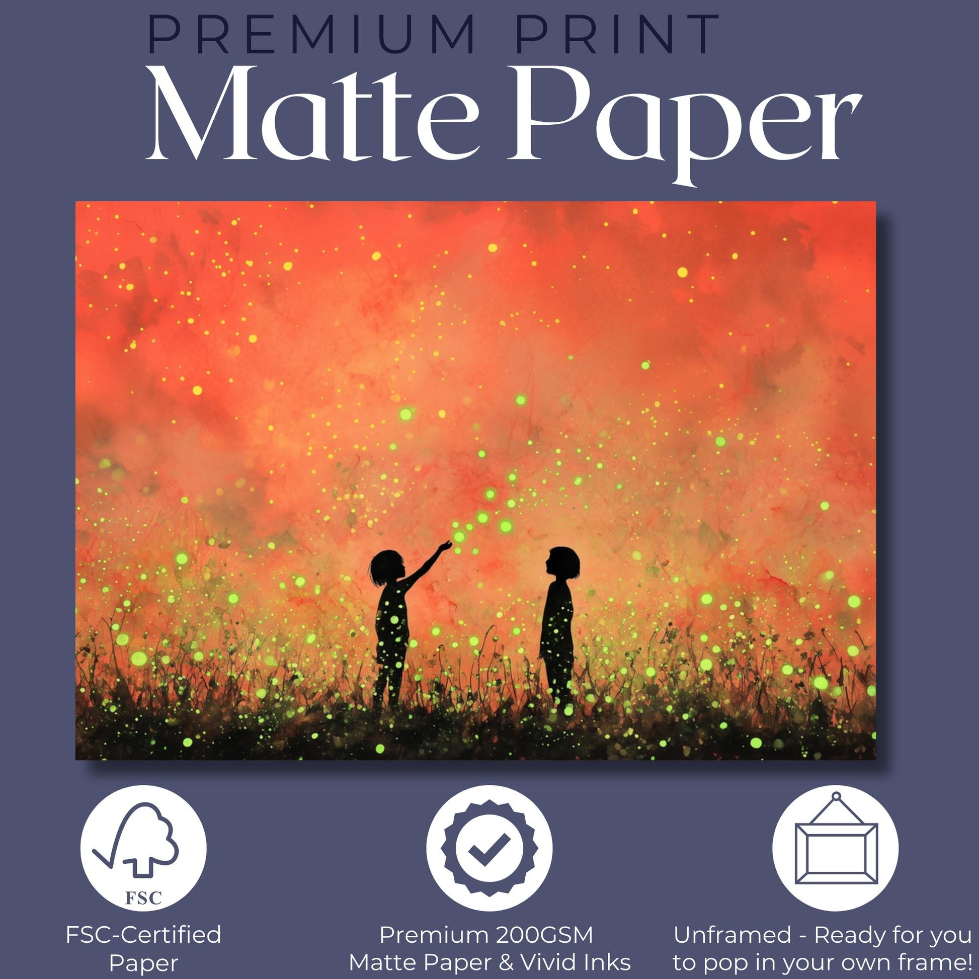 Glowing Fireflies Canvas / Unframed Print. Magical Childhood Keepsake Memories Watercolor Painting Peach Gold Wall Art Fire Flies Picture - CanvasityCrafts - Free Shipping