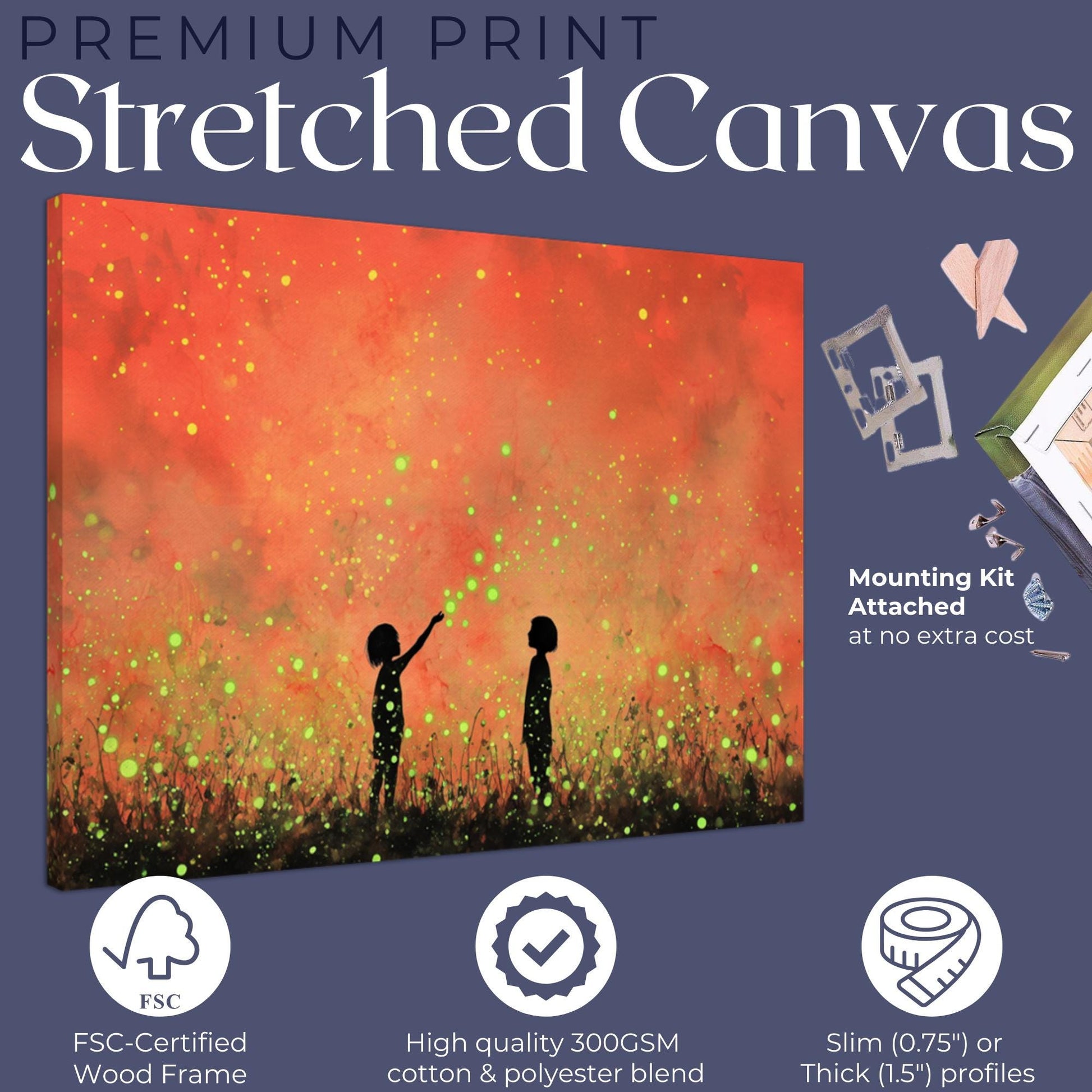 Glowing Fireflies Canvas / Unframed Print. Magical Childhood Keepsake Memories Watercolor Painting Peach Gold Wall Art Fire Flies Picture - CanvasityCrafts - Free Shipping