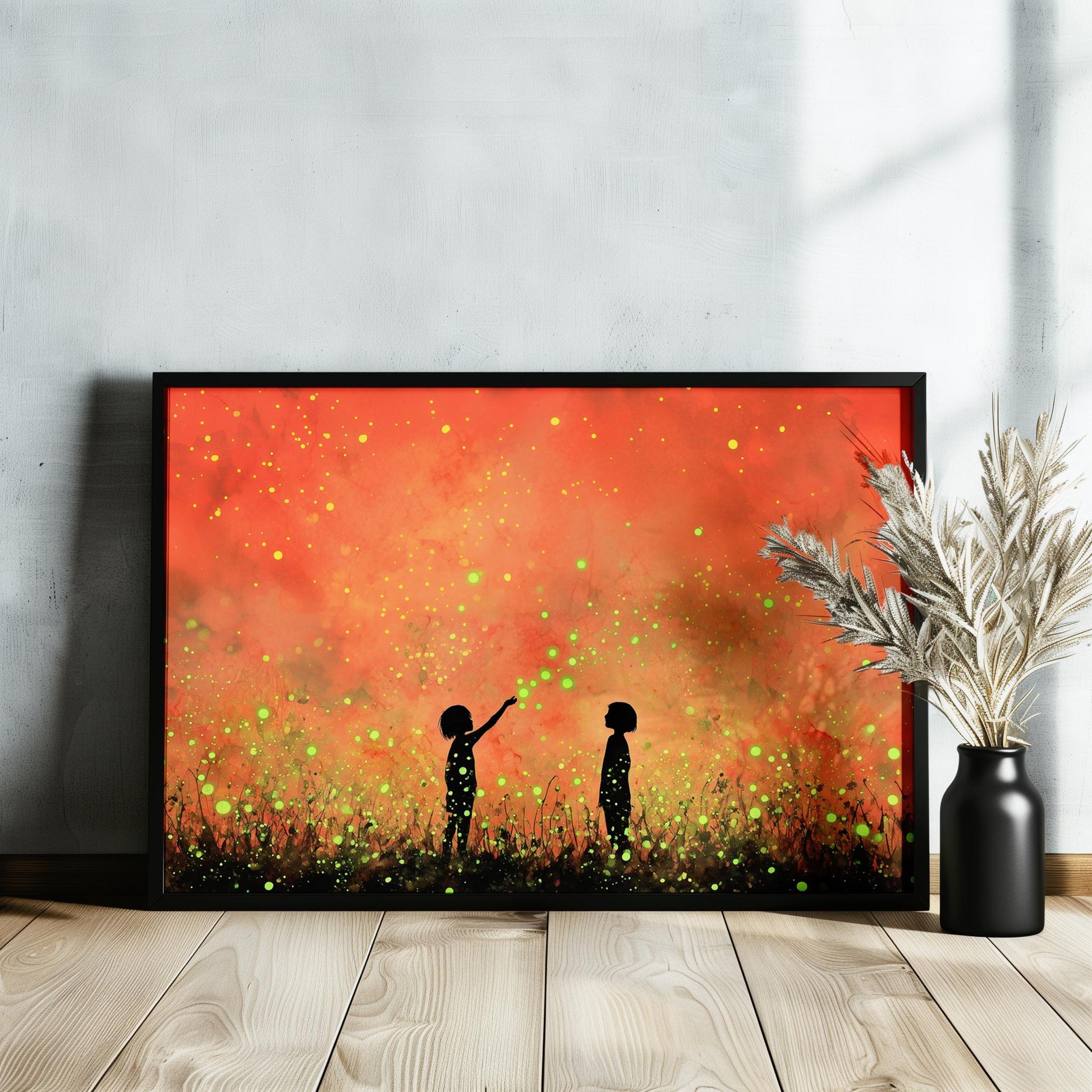 Glowing Fireflies Canvas / Unframed Print. Magical Childhood Keepsake Memories Watercolor Painting Peach Gold Wall Art Fire Flies Picture - CanvasityCrafts - Free Shipping
