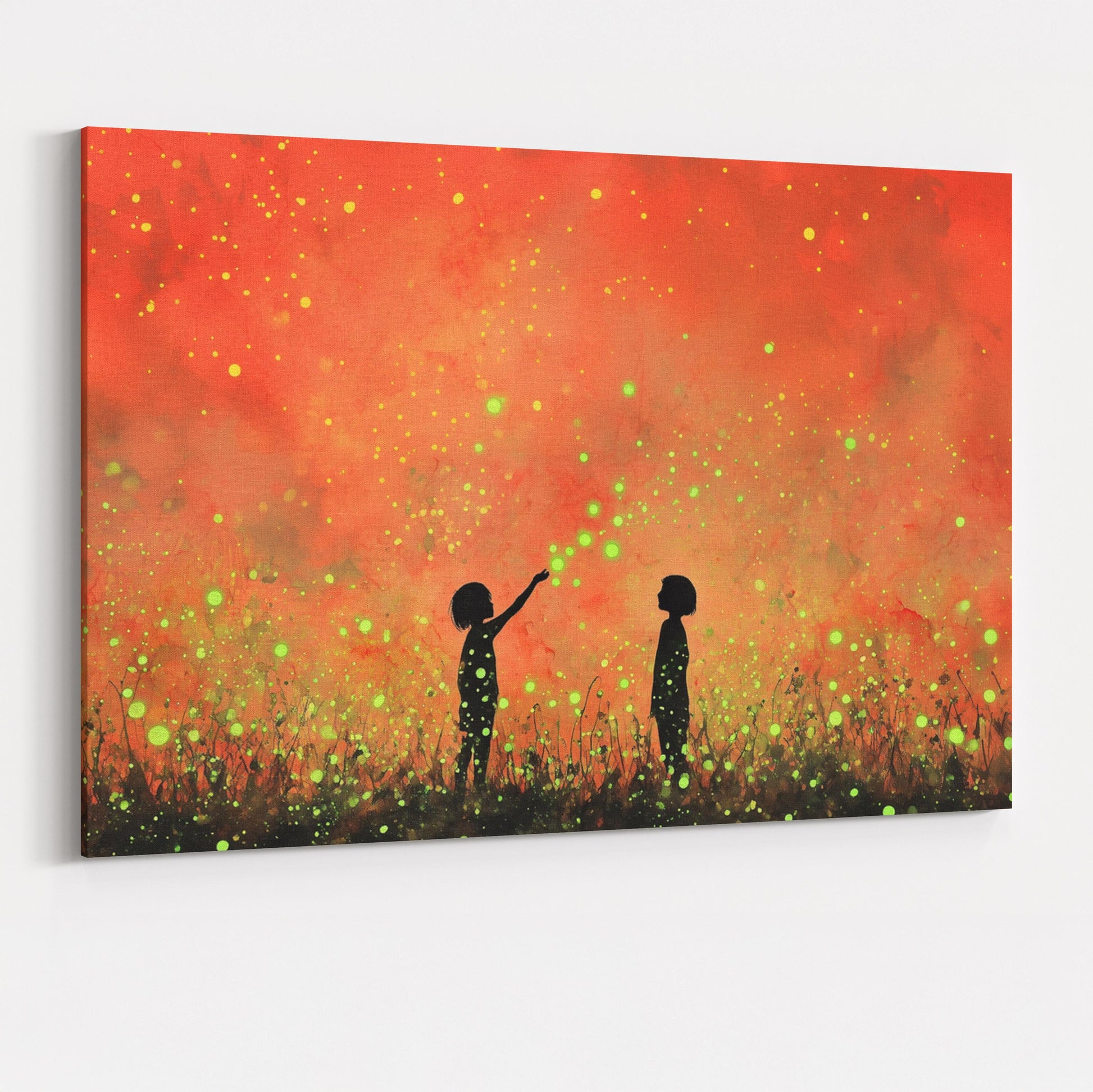 Glowing Fireflies Canvas / Unframed Print. Magical Childhood Keepsake Memories Watercolor Painting Peach Gold Wall Art Fire Flies Picture - CanvasityCrafts - Free Shipping