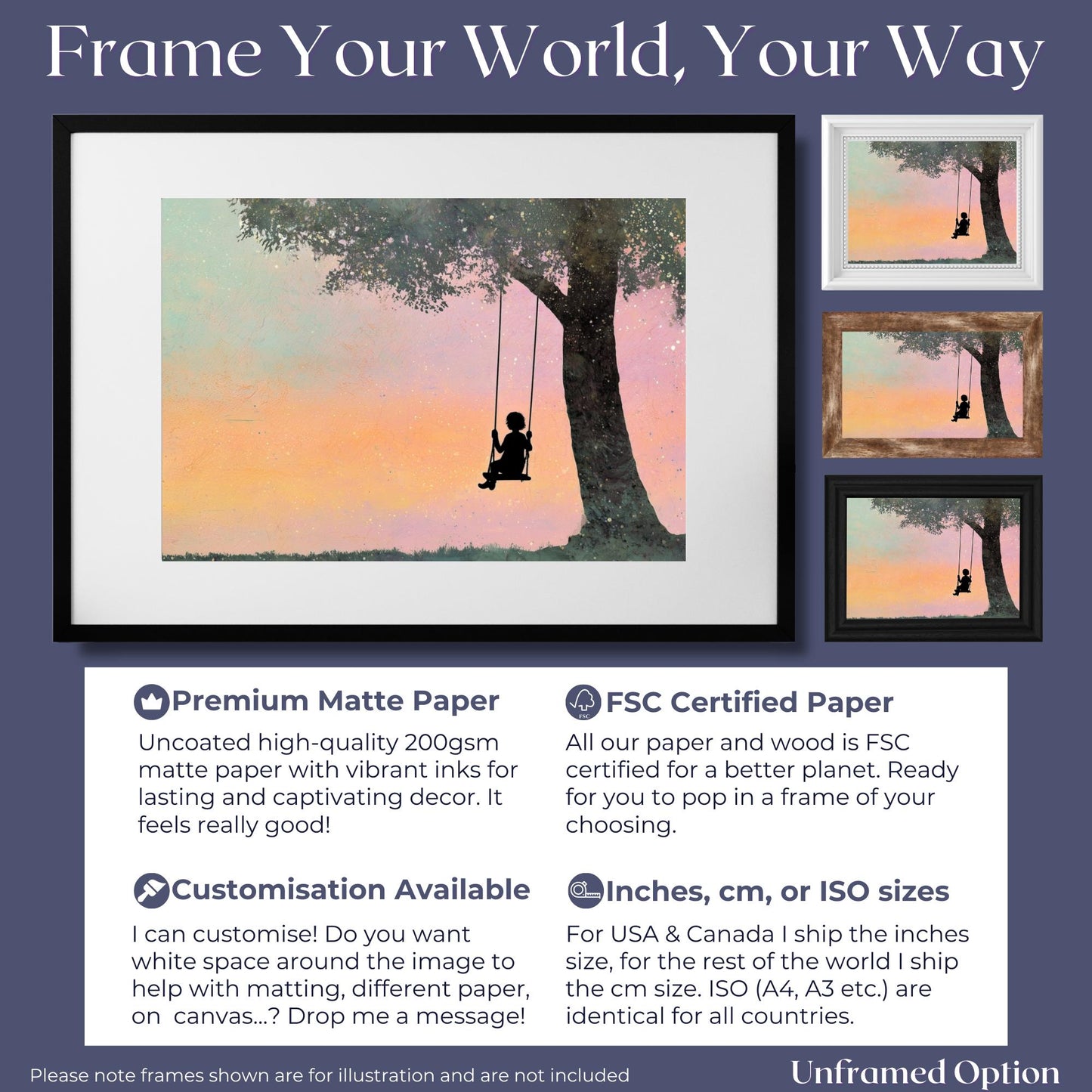 Child on a Swing Canvas / Unframed Print. Magical Childhood Keepsake Memories Watercolor Painting Coral Teal Wall Art Silhouette Picture - CanvasityCrafts - Free Shipping