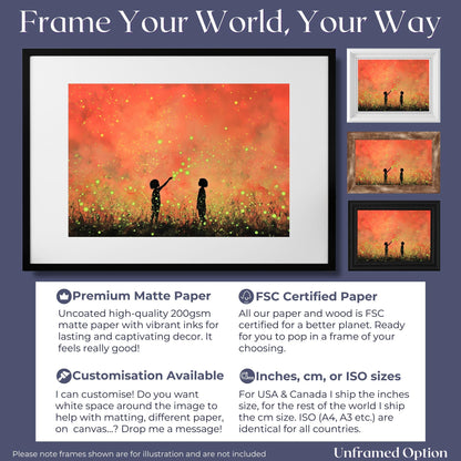 Glowing Fireflies Canvas / Unframed Print. Magical Childhood Keepsake Memories Watercolor Painting Peach Gold Wall Art Fire Flies Picture - CanvasityCrafts - Free Shipping