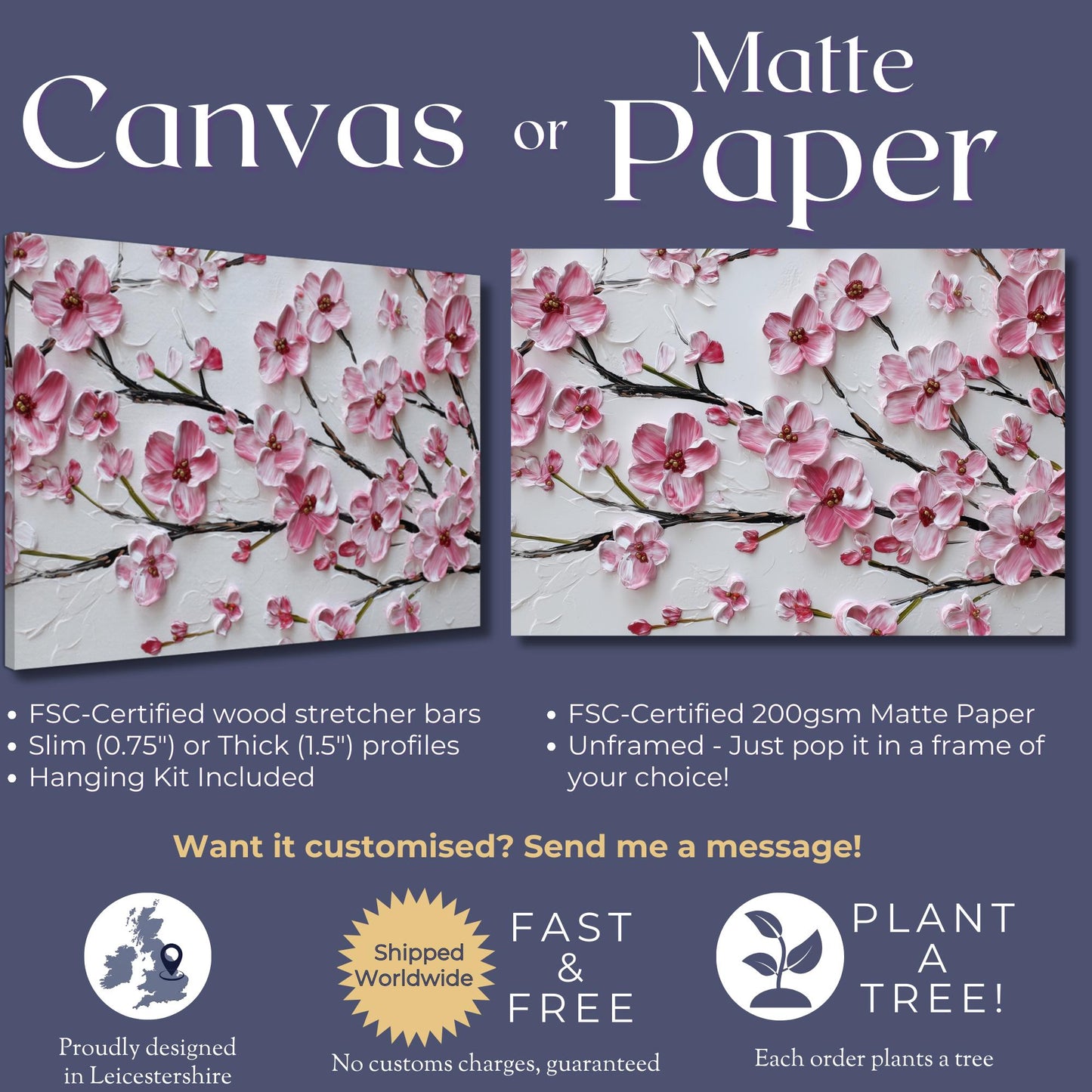 Cherry Blossom Print Canvas / Unframed. Watercolor Japanese Sakura Tree Painting Pink Wall Art Poster Minimalist Stylish Flowers Home - CanvasityCrafts - Free Shipping